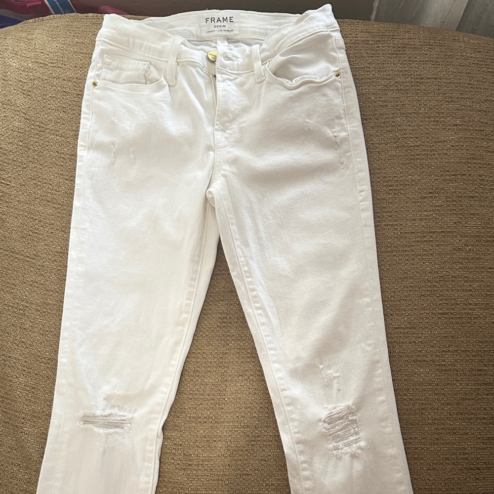 Frame Denim Women's Distressed White Skinny Jeans Size 24